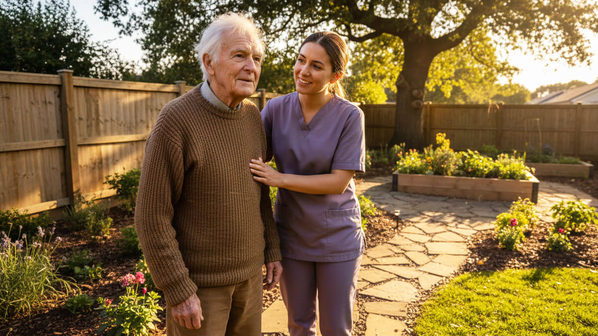 in the backyard with senior