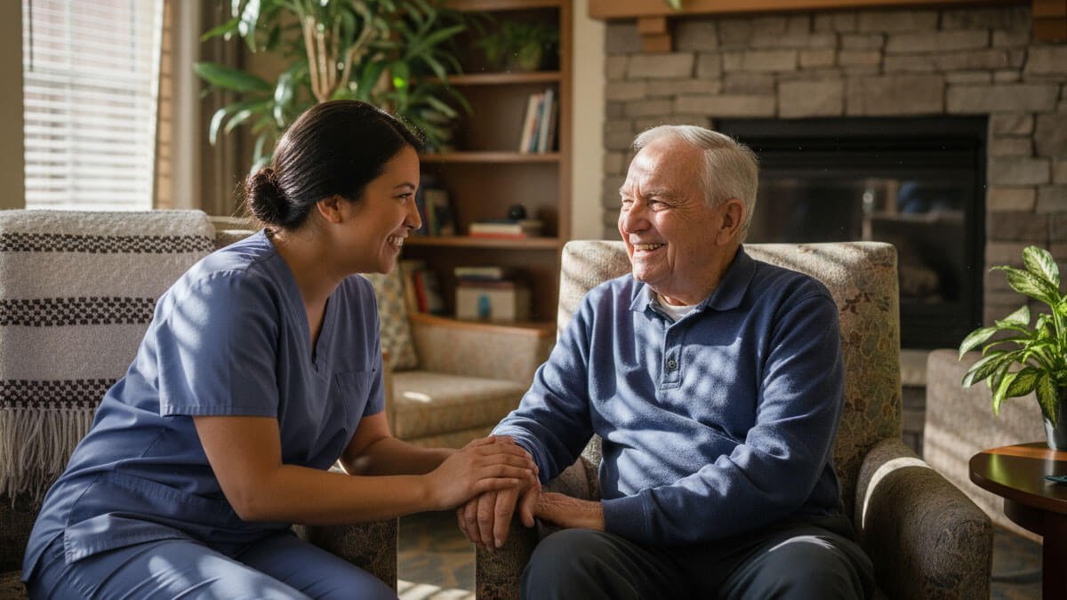 laughing with senior man